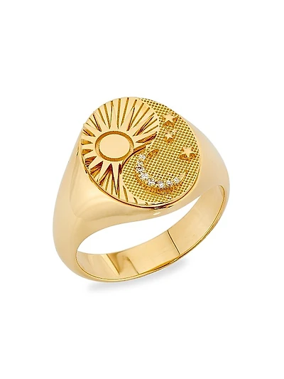 Astrology Balance 18K White & Yellow Gold & 0.025 TCW Diamond Signet Ring