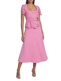 Mixed-Media Lace Midi-Dress