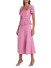 Mixed-Media Lace Midi-Dress