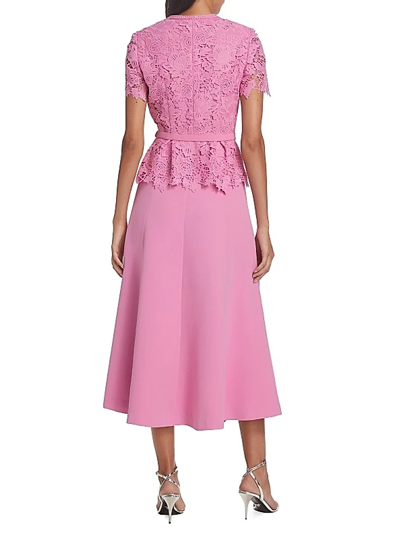 Mixed-Media Lace Midi-Dress