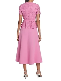 Mixed-Media Lace Midi-Dress