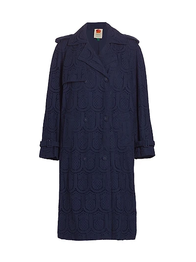 Eyelet Cotton Double-Breasted Trench Coat