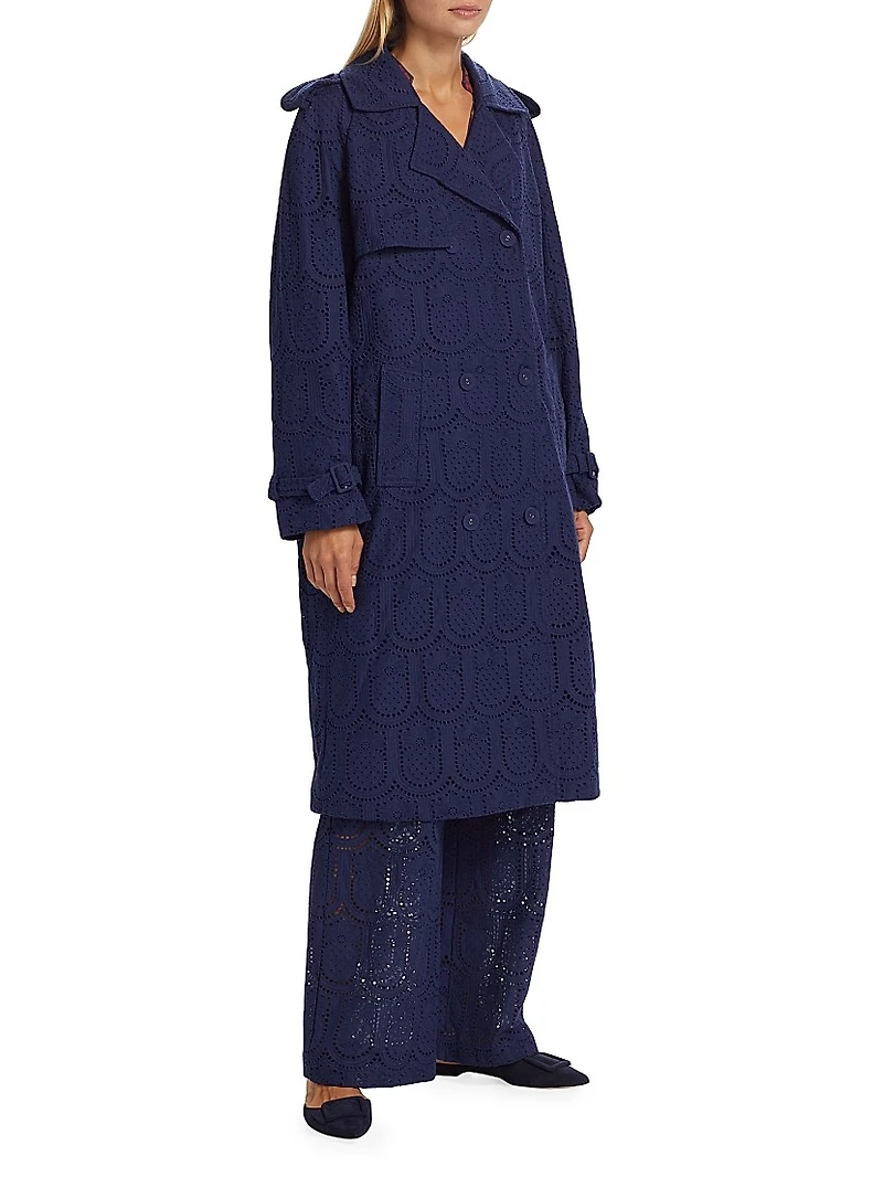 Eyelet Cotton Double-Breasted Trench Coat