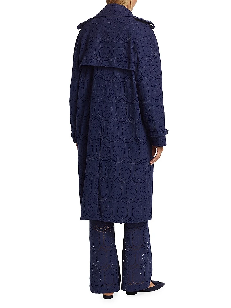 Eyelet Cotton Double-Breasted Trench Coat