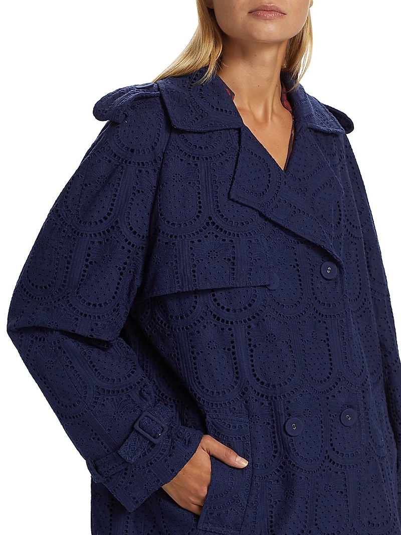 Eyelet Cotton Double-Breasted Trench Coat