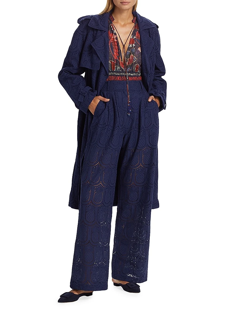 Eyelet Cotton Double-Breasted Trench Coat