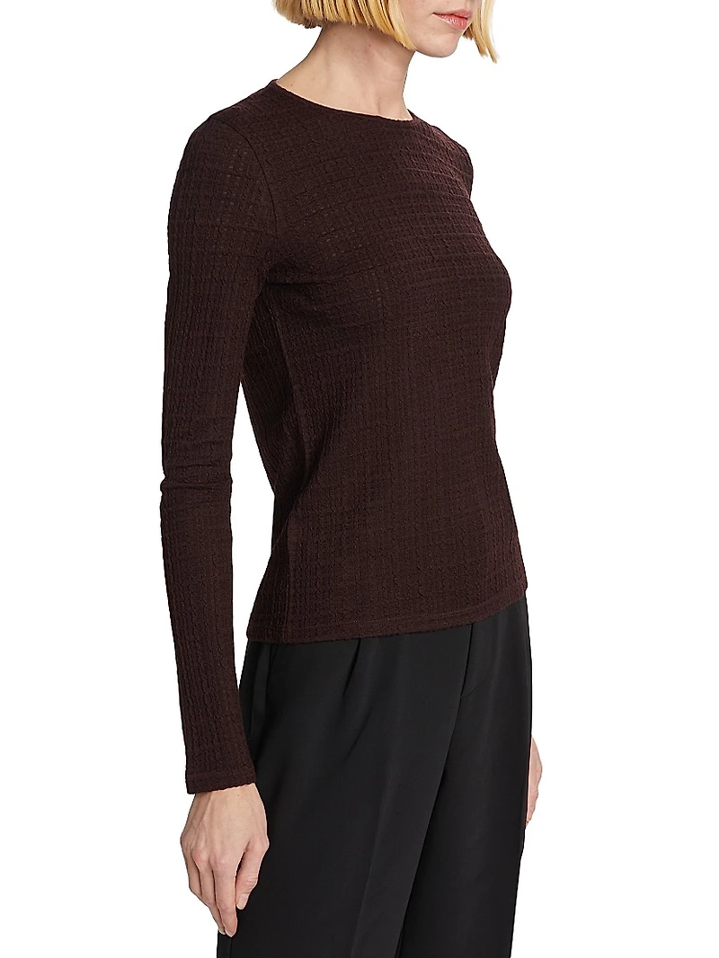 Wool-Blend Plaid Jacquard Long-Sleeve T-Shirt