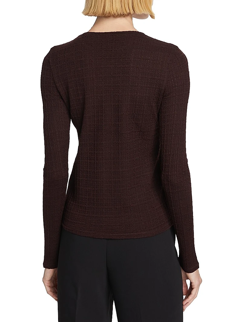 Wool-Blend Plaid Jacquard Long-Sleeve T-Shirt