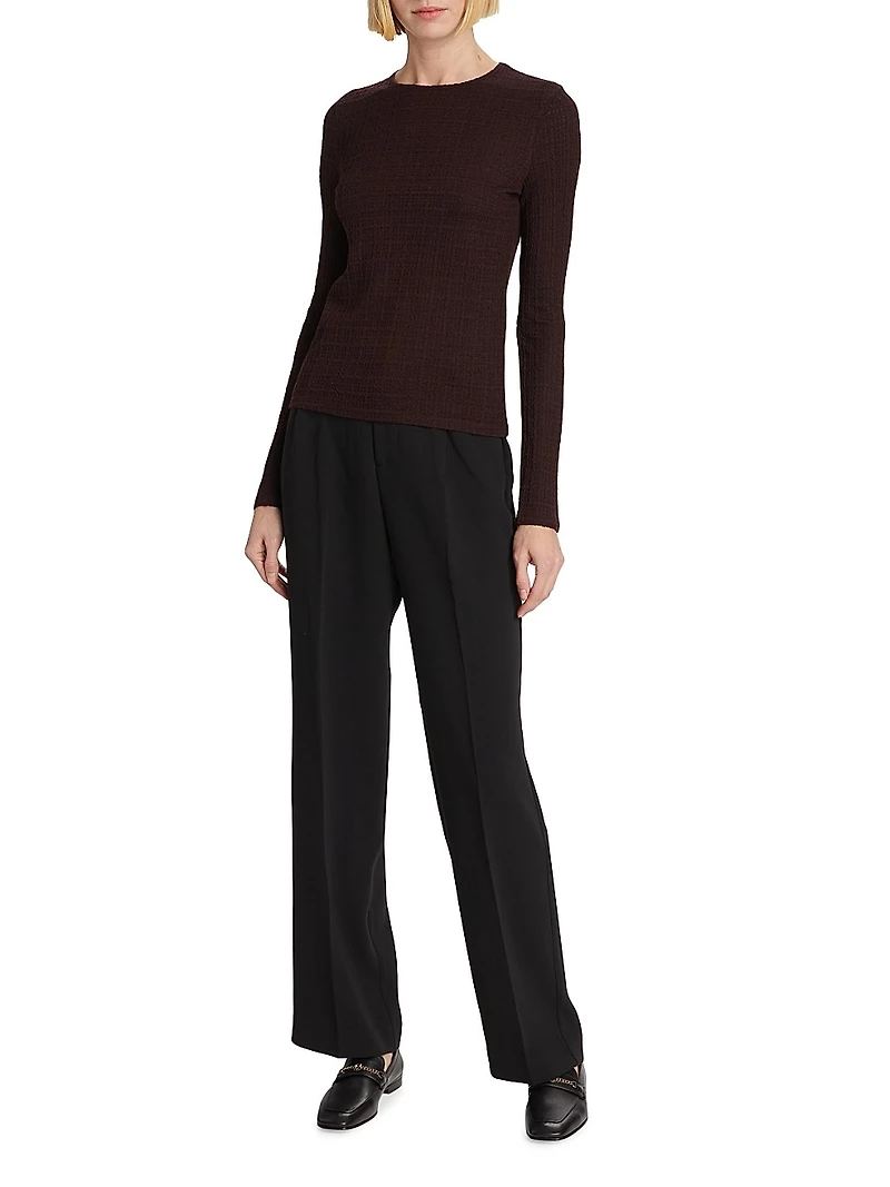 Wool-Blend Plaid Jacquard Long-Sleeve T-Shirt