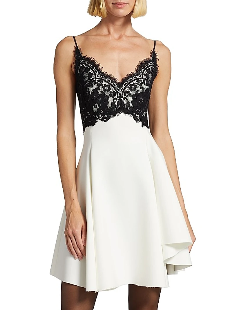 Colorblocked Crepe & Lace Minidress