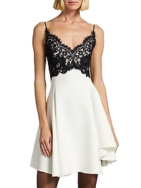 Colorblocked Crepe & Lace Minidress