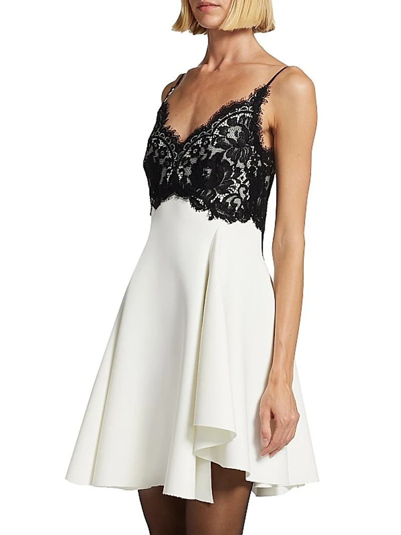 Colorblocked Crepe & Lace Minidress