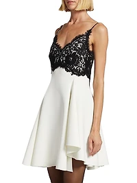 Colorblocked Crepe & Lace Minidress