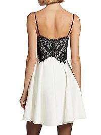 Colorblocked Crepe & Lace Minidress