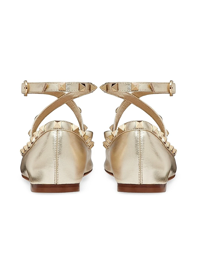 Rockstud Laminated Nappa Leather Ballerina Flats