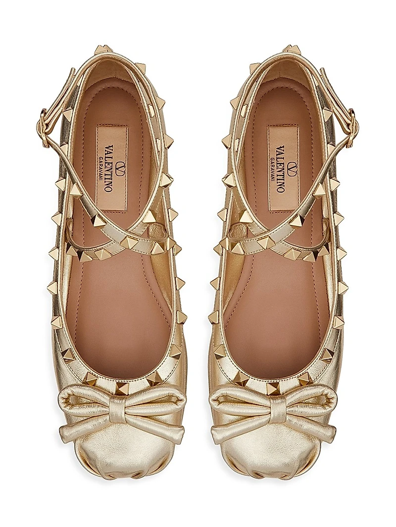 Rockstud Laminated Nappa Leather Ballerina Flats
