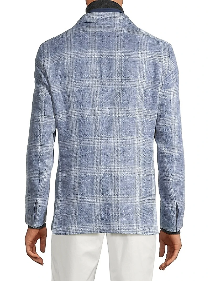 ID Plaid Linen & Wool-Blend Two-Button Suit Jacket