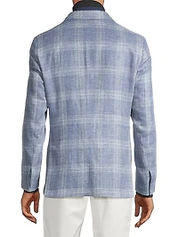 ID Plaid Linen & Wool-Blend Two-Button Suit Jacket