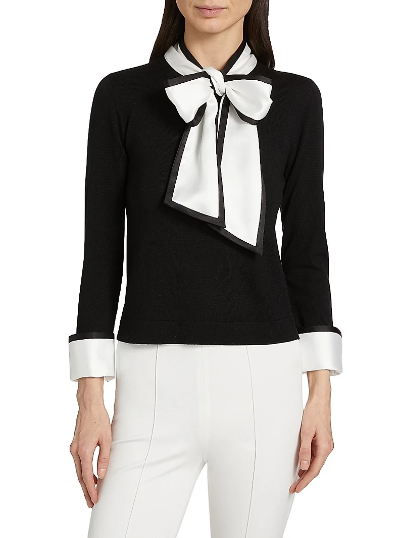 Justina Combination Wool Bow Sweater