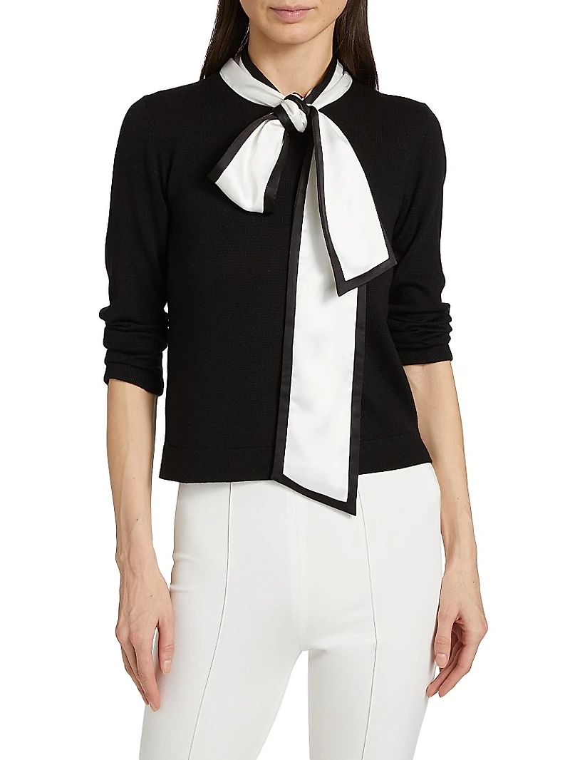 Justina Combination Wool Bow Sweater