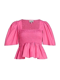 Smocked Cotton Poplin Peplum Blouse