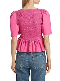 Smocked Cotton Poplin Peplum Blouse