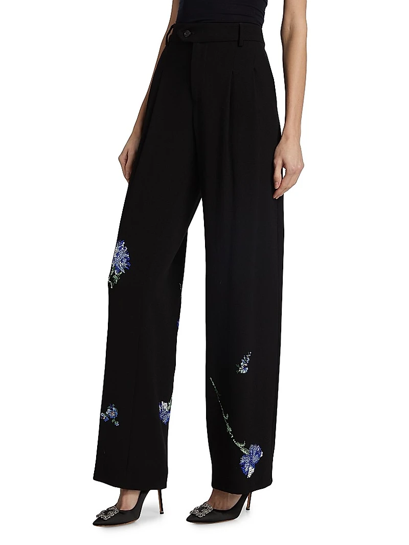Cecil Beaton Blue Carnation Embellished Trousers
