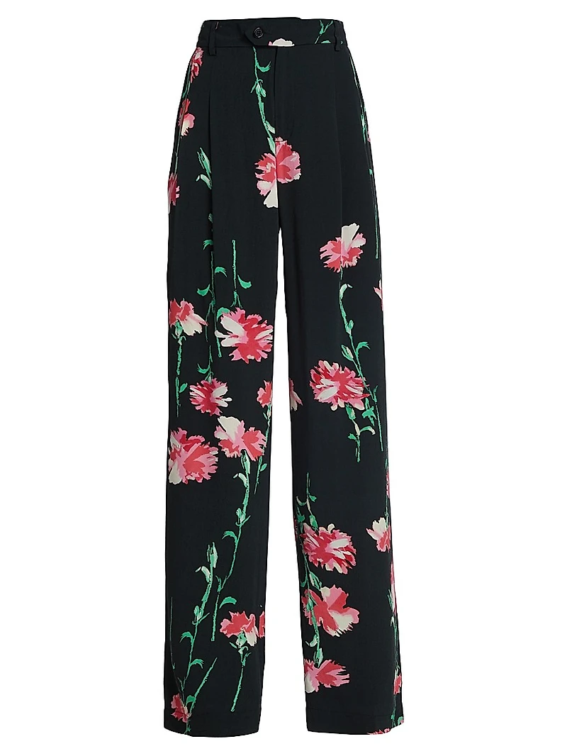 Cecil Beaton Pink Carnation Floral Silk Pants
