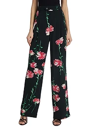 Cecil Beaton Pink Carnation Floral Silk Pants