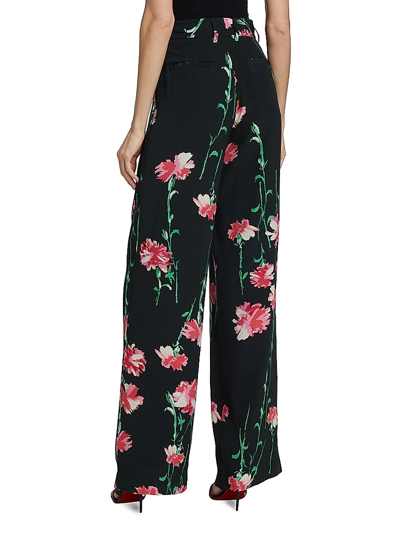 Cecil Beaton Pink Carnation Floral Silk Pants