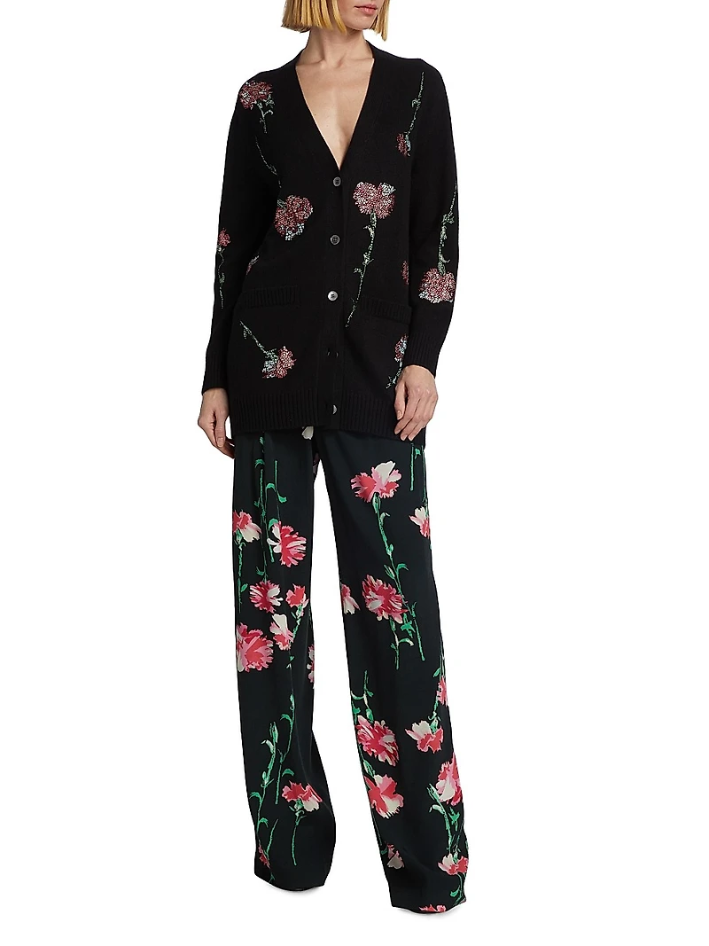 Cecil Beaton Pink Carnation Floral Silk Pants