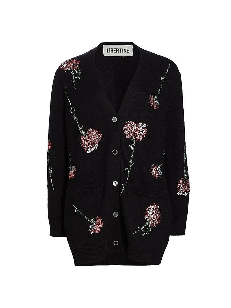 Cecil Beaton Pink Carnation Floral Cashmere Cardigan