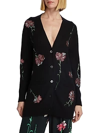 Cecil Beaton Pink Carnation Floral Cashmere Cardigan