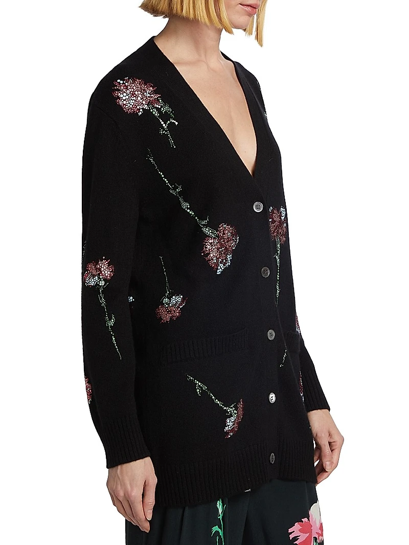 Cecil Beaton Pink Carnation Floral Cashmere Cardigan