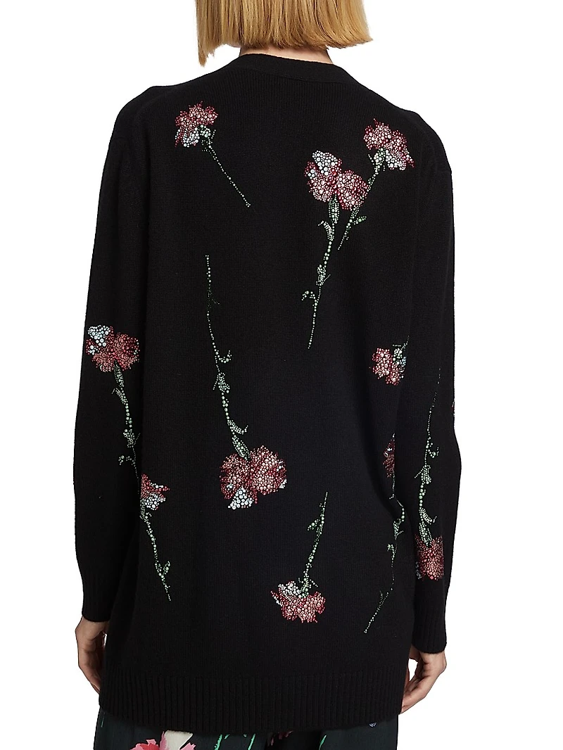 Cecil Beaton Pink Carnation Floral Cashmere Cardigan
