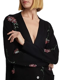Cecil Beaton Pink Carnation Floral Cashmere Cardigan
