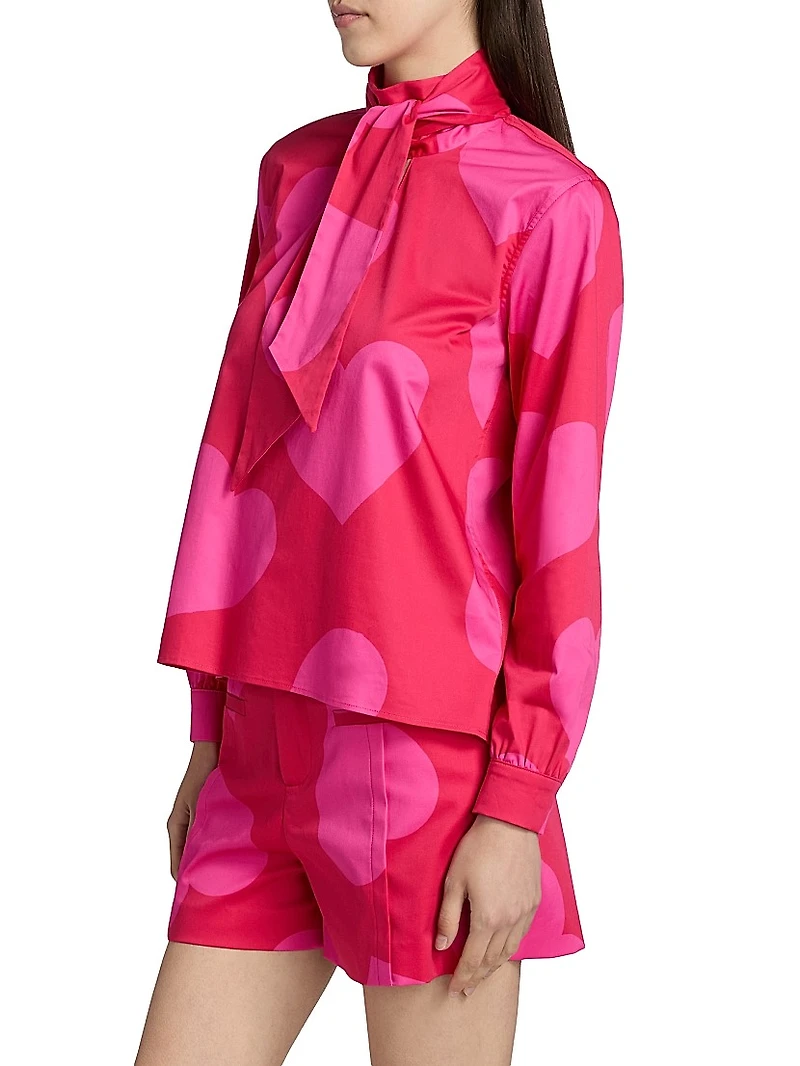 Keith Heart-Printed Tieneck Blouse