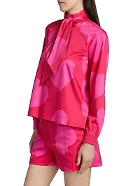Keith Heart-Printed Tieneck Blouse