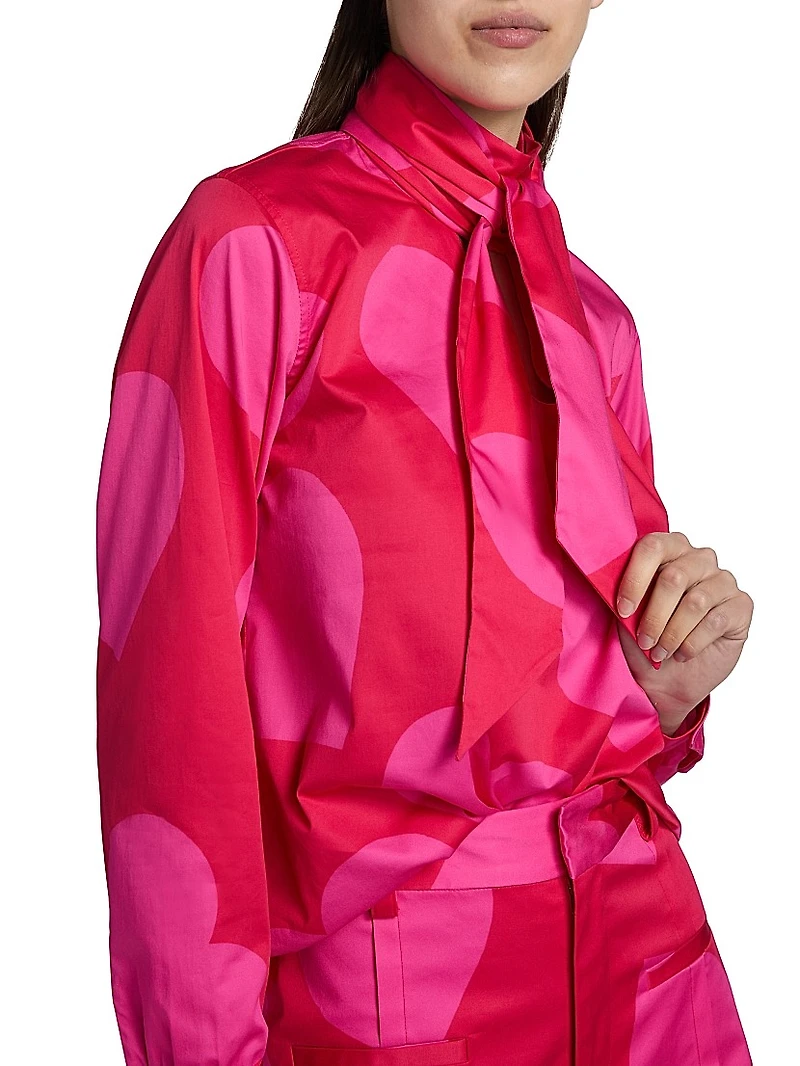 Keith Heart-Printed Tieneck Blouse