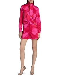Keith Heart-Printed Tieneck Blouse