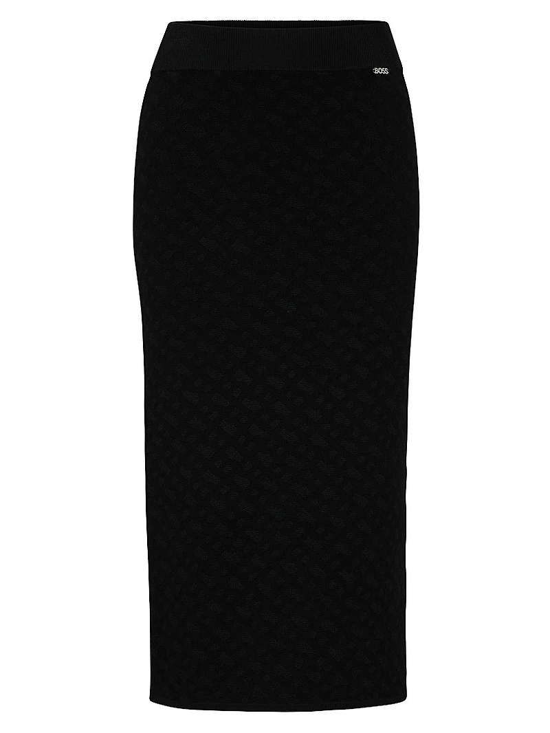 Knitted Jacquard-Pattern Pencil Skirt With Logo Trim