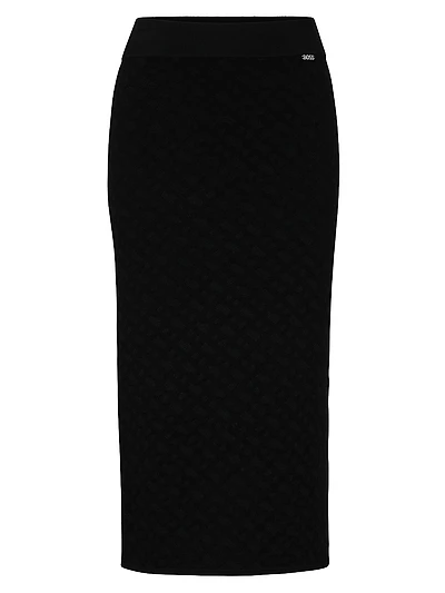 Knitted Jacquard-Pattern Pencil Skirt With Logo Trim