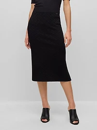 Knitted Jacquard-Pattern Pencil Skirt With Logo Trim