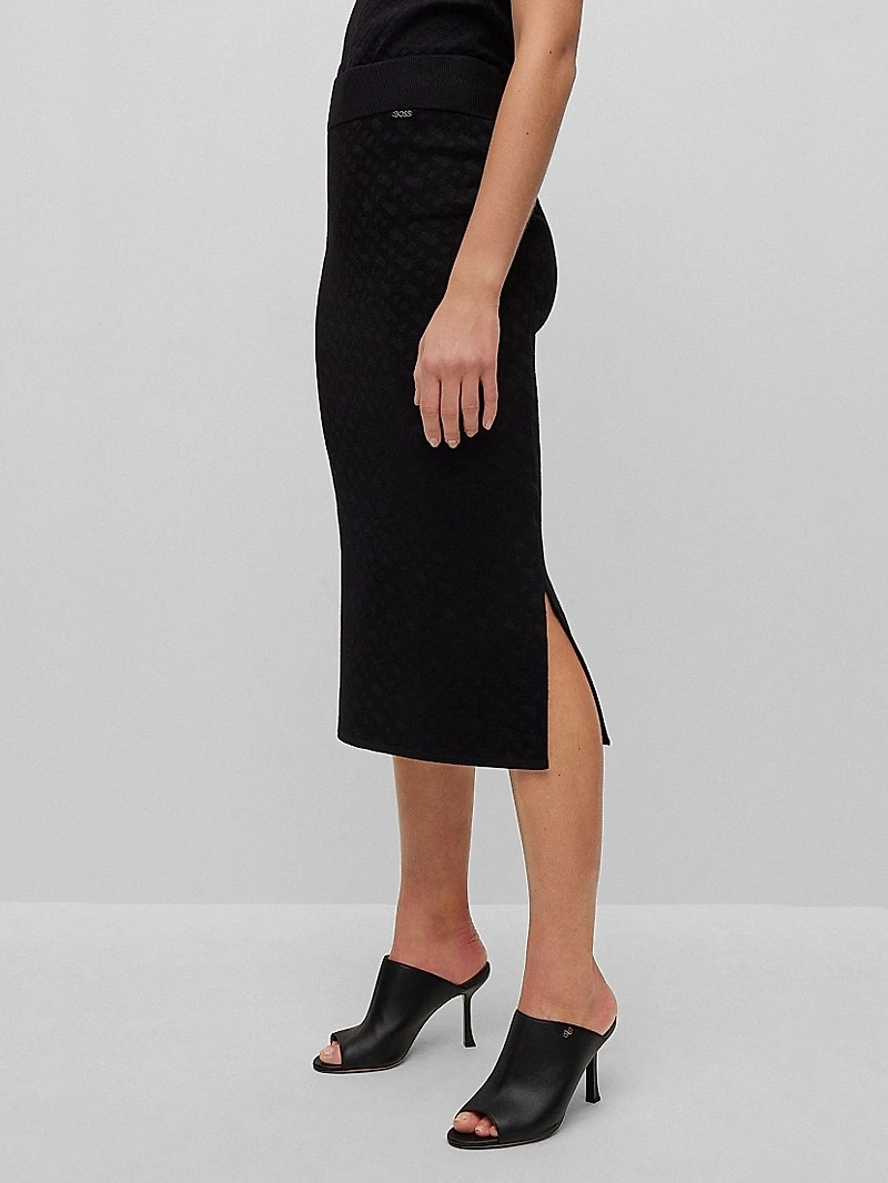 Knitted Jacquard-Pattern Pencil Skirt With Logo Trim