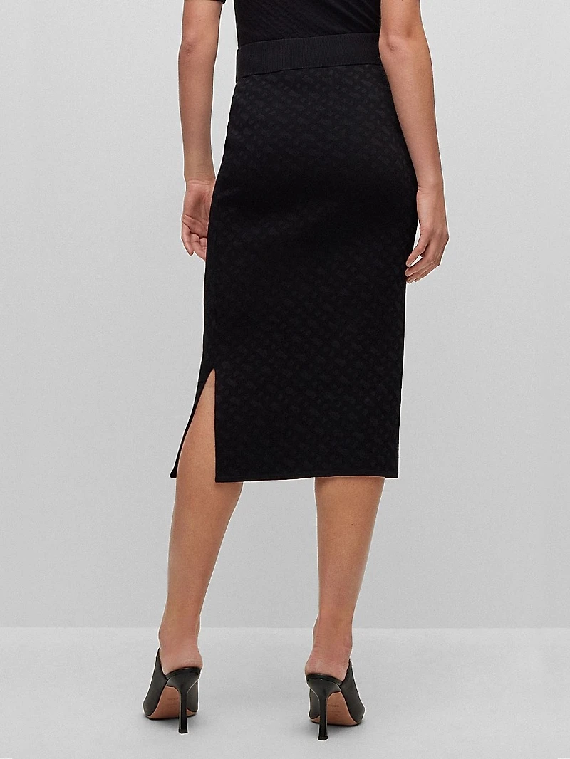 Knitted Jacquard-Pattern Pencil Skirt With Logo Trim