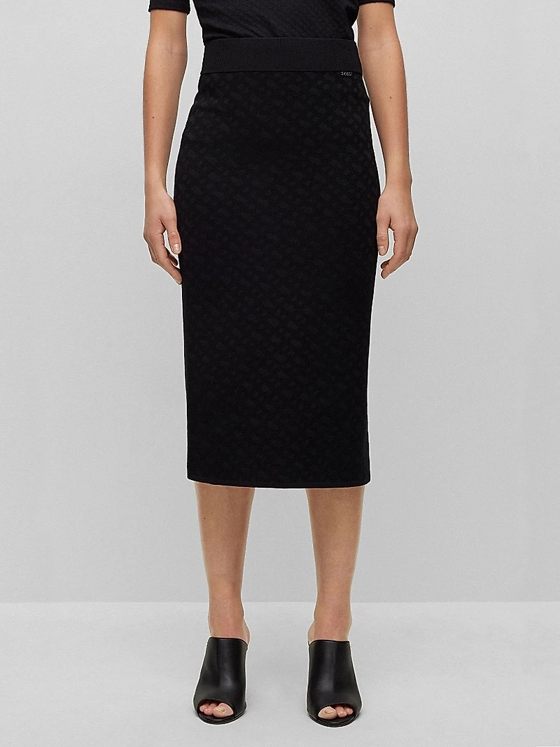 Knitted Jacquard-Pattern Pencil Skirt With Logo Trim