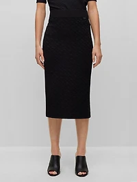 Knitted Jacquard-Pattern Pencil Skirt With Logo Trim