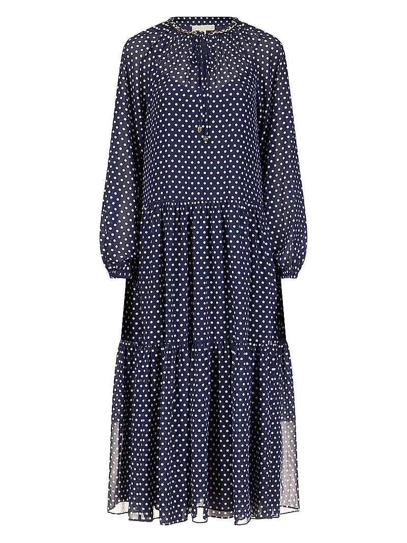 Polka-Dot Tiered Maxi Dress