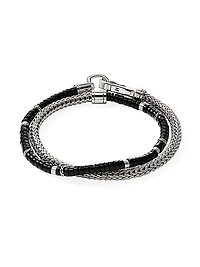 Heishi Sterling Silver & Black Onyx Chain Double Wrap Bracelet