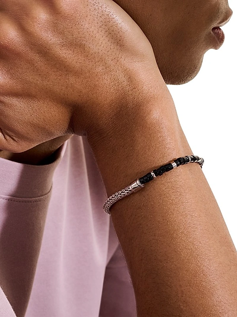 Heishi Sterling Silver & Black Onyx Chain Bracelet